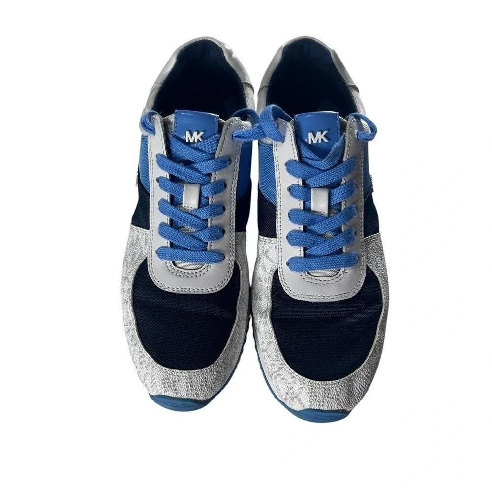 Michael Kors Allie Trainer Sneakers Womens Size 9M Blue Silver MK‎ Logo Lace Up - Picture 2 of 12